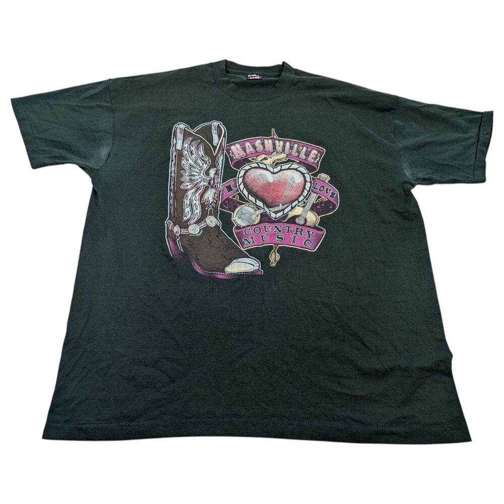 Vtg 90s Nashville I Love Country Music‎ T-Shirt Green Mens XXL *READ